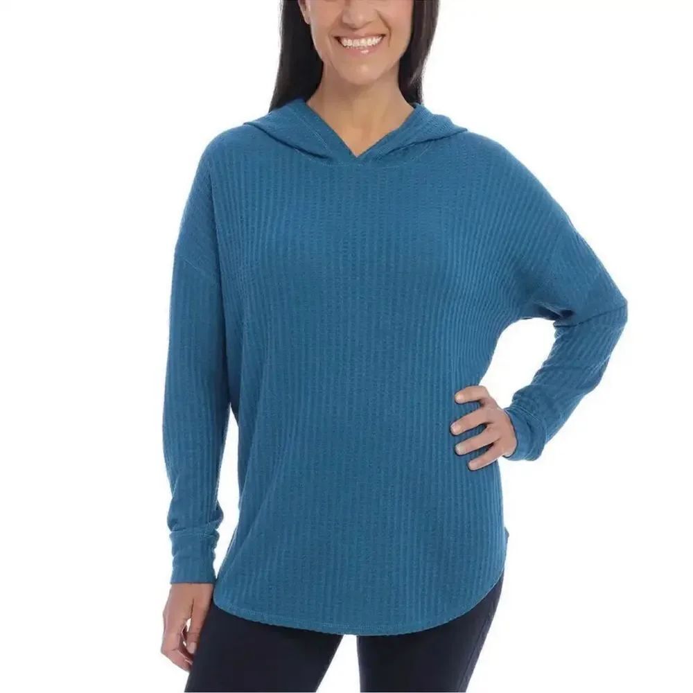 Chaser- Ladies' Waffle Knit Thermal Hoodie Sea Foam, Size Large